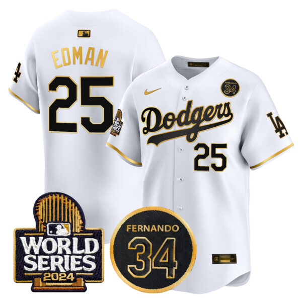 Men's Dodgers Fernando Valenzuela Memorial & 2024 World Series Patch Vapor Premier Limited Jersey - All Stitched - Image 19