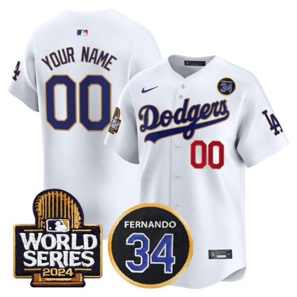 Dodgers Fernando Valenzuela Memorial & 2024 World Series Patch Vapor Premier Limited Custom Jersey - All Stitched - Image 3