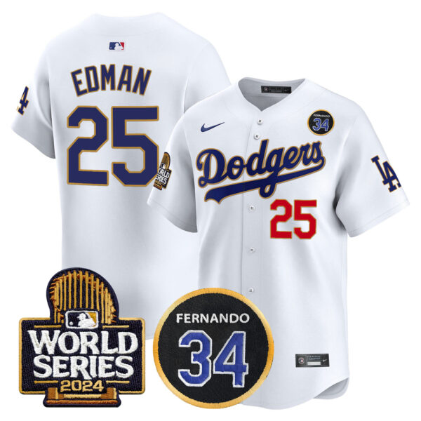 Men's Dodgers Fernando Valenzuela Memorial & 2024 World Series Patch Vapor Premier Limited Jersey - All Stitched - Image 29