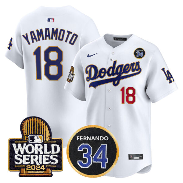Men's Dodgers Fernando Valenzuela Memorial & 2024 World Series Patch Vapor Premier Limited Jersey - All Stitched - Image 28