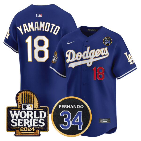 Men's Dodgers Fernando Valenzuela Memorial & 2024 World Series Patch Vapor Premier Limited Jersey - All Stitched - Image 38
