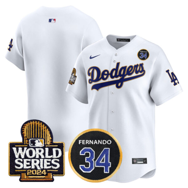 Men's Dodgers Fernando Valenzuela Memorial & 2024 World Series Patch Vapor Premier Limited Jersey - All Stitched - Image 30