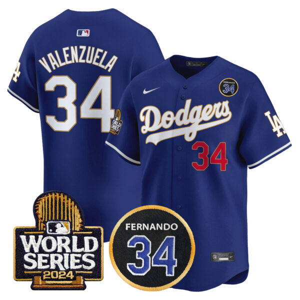 Men's Dodgers Fernando Valenzuela Memorial & 2024 World Series Patch Vapor Premier Limited Jersey - All Stitched - Image 31