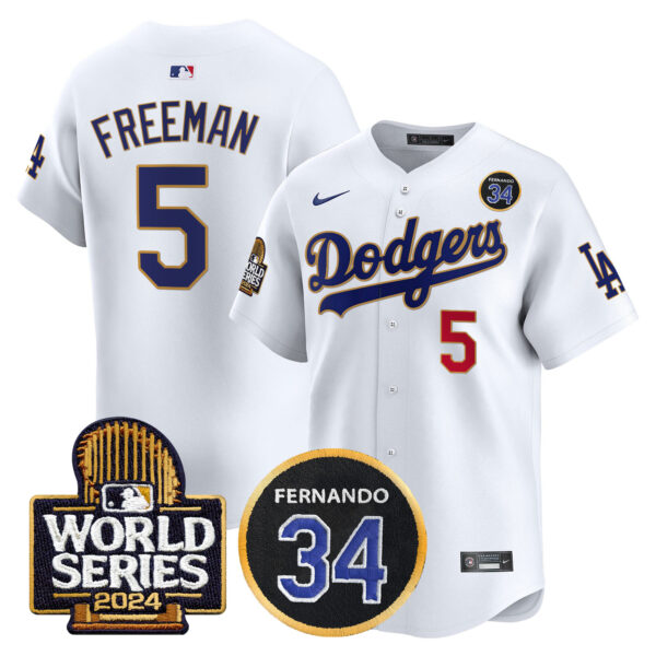 Men's Dodgers Fernando Valenzuela Memorial & 2024 World Series Patch Vapor Premier Limited Jersey - All Stitched - Image 23