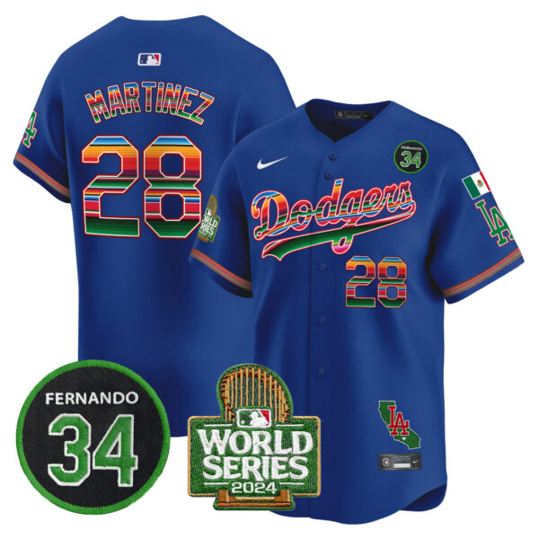 Men's Dodgers Mexico Fernando Memorial & 2024 World Series Patch Vapor Premier Limited Jersey - All Stitched - Image 16