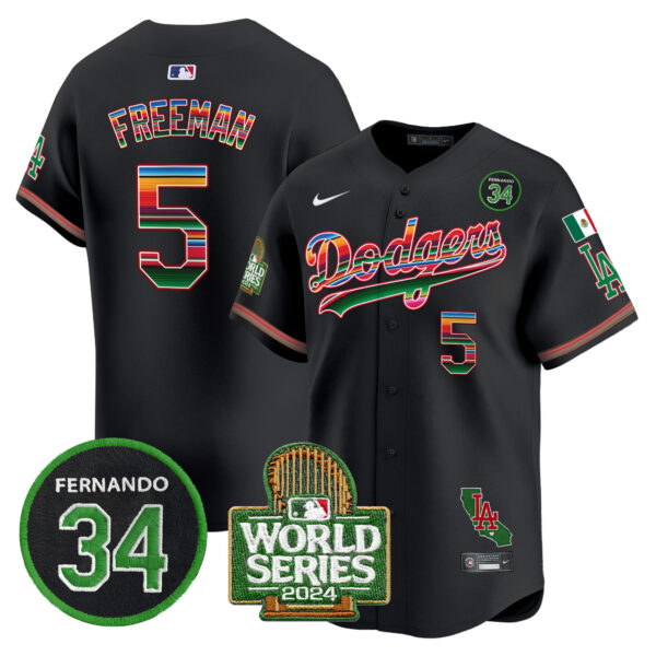 Men's Dodgers Mexico Fernando Memorial & 2024 World Series Patch Vapor Premier Limited Jersey - All Stitched - Image 23