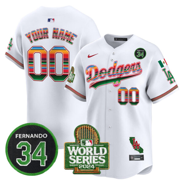 Dodgers Mexico Fernando Memorial & 2024 World Series Patch Vapor Premier Limited Custom Jersey - All Stitched
