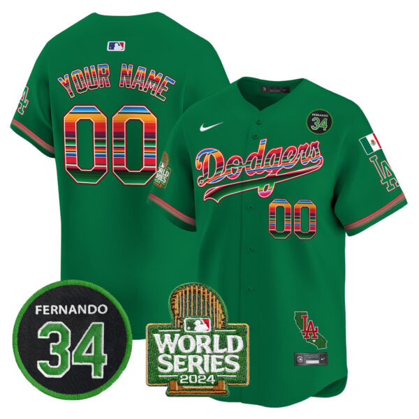Dodgers Mexico Fernando Memorial & 2024 World Series Patch Vapor Premier Limited Custom Jersey - All Stitched - Image 5