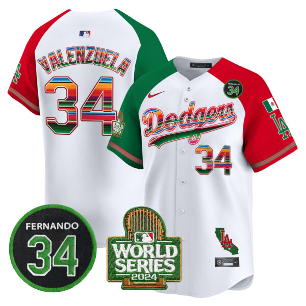 Men's Dodgers Mexico Fernando Memorial & 2024 World Series Patch Vapor Premier Limited Jersey - All Stitched - Image 28