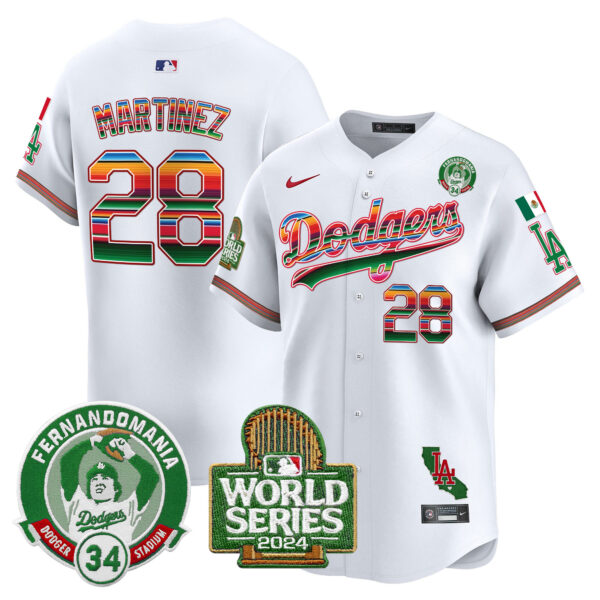 Men's Dodgers Mexico Fernando Valenzuela & 2024 World Series Patch Vapor Premier Limited Jersey - All Stitched - Image 7