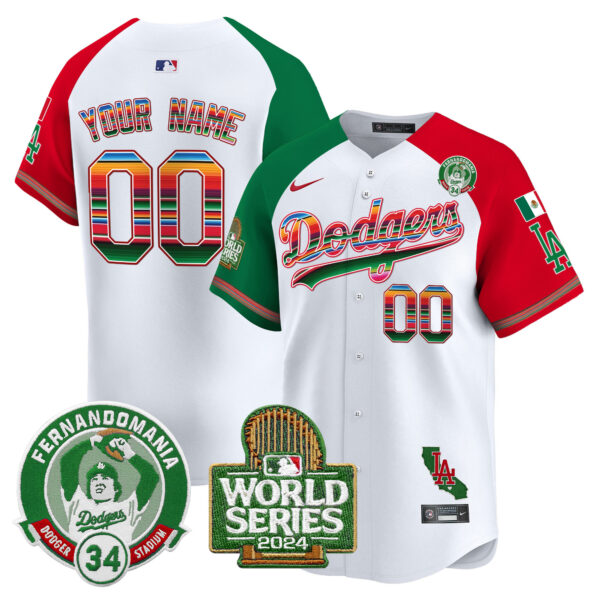 Dodgers Mexico Fernando Valenzuela & 2024 World Series Patch Vapor Premier Limited Custom Jersey - All Stitched - Image 4