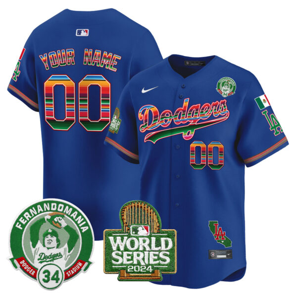 Dodgers Mexico Fernando Valenzuela & 2024 World Series Patch Vapor Premier Limited Custom Jersey - All Stitched - Image 2