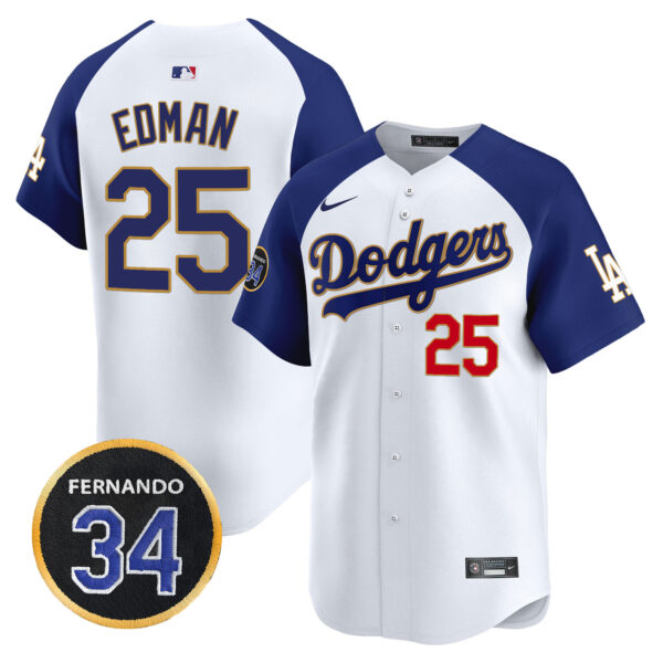 Men's Dodgers Fernando Valenzuela Memorial Patch Vapor Premier Limited Jersey - All Stitched - Image 49