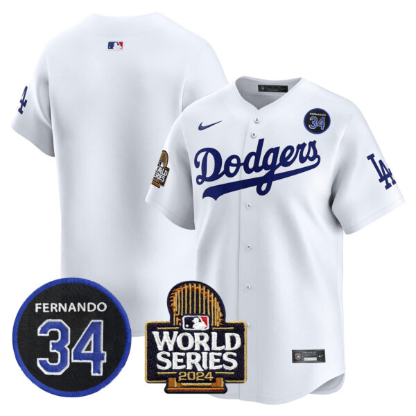 Men's Dodgers Fernando Valenzuela & 2024 World Series Patch Vapor Premier Limited Jersey V2 - All Stitched - Image 10