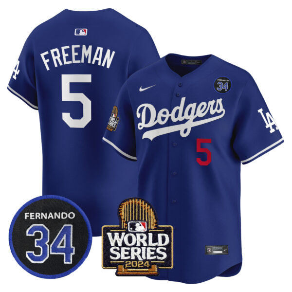 Men's Dodgers Fernando Valenzuela & 2024 World Series Patch Vapor Premier Limited Jersey V2 - All Stitched - Image 13