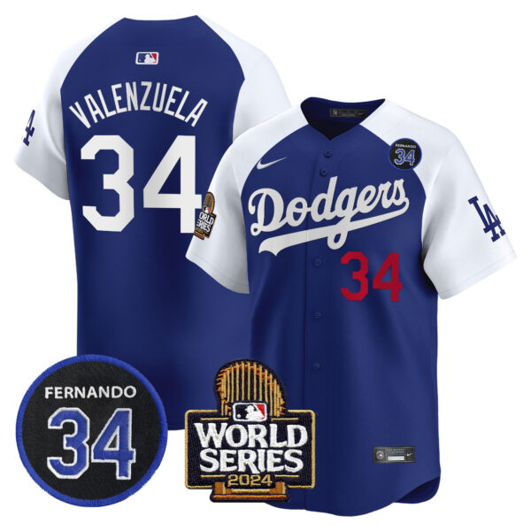 Men's Dodgers Fernando Valenzuela & 2024 World Series Patch Vapor Premier Limited Jersey V2 - All Stitched - Image 31