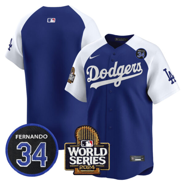 Men's Dodgers Fernando Valenzuela & 2024 World Series Patch Vapor Premier Limited Jersey V2 - All Stitched - Image 40