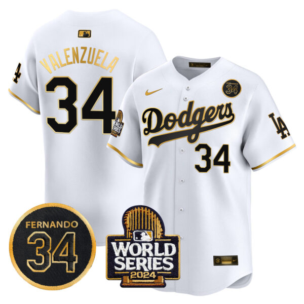Men's Dodgers Fernando Valenzuela & 2024 World Series Patch Vapor Premier Limited Jersey V2 - All Stitched - Image 51