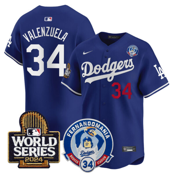 Men's Dodgers Fernando Valenzuela & 2024 World Series Patch Vapor Premier Limited Jersey V3 - All Stitched - Image 11