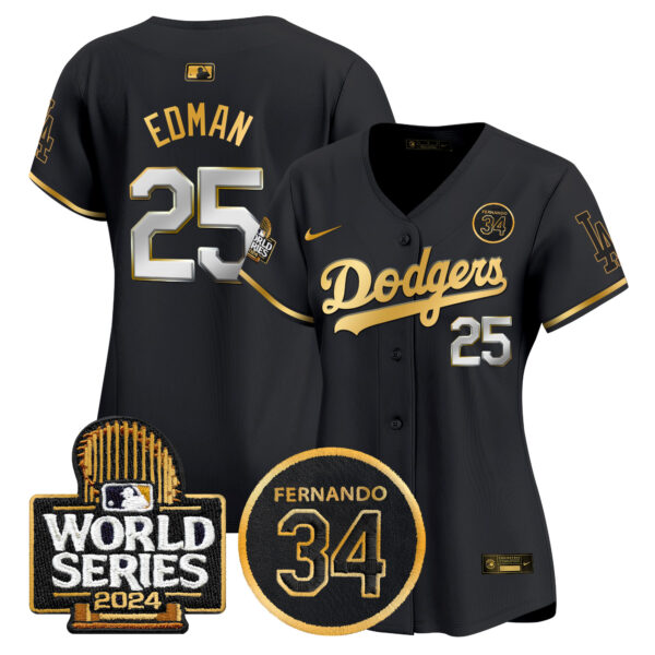 Women's Dodgers Fernando Valenzuela Memorial & 2024 World Series Patch Vapor Premier Limited Jersey - All Stitched - Image 9