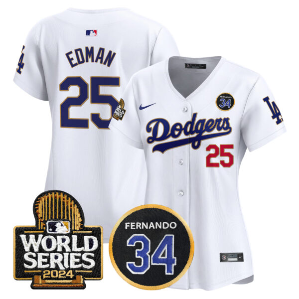 Women's Dodgers Fernando Valenzuela Memorial & 2024 World Series Patch Vapor Premier Limited Jersey - All Stitched - Image 29
