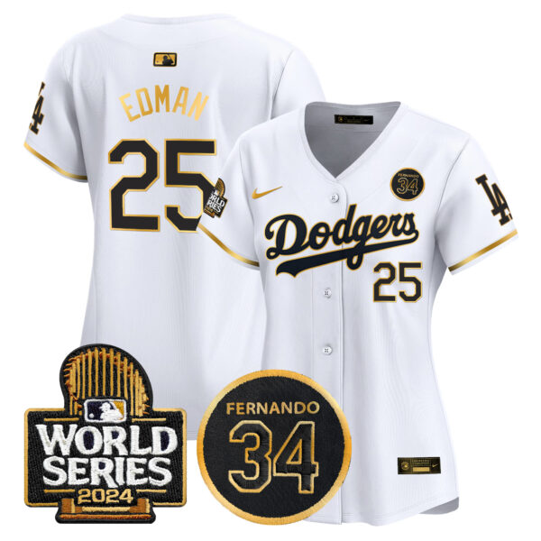 Women's Dodgers Fernando Valenzuela Memorial & 2024 World Series Patch Vapor Premier Limited Jersey - All Stitched - Image 19