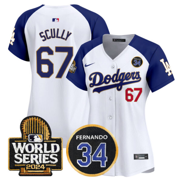 Women's Dodgers Fernando Valenzuela Memorial & 2024 World Series Patch Vapor Premier Limited Jersey - All Stitched - Image 46
