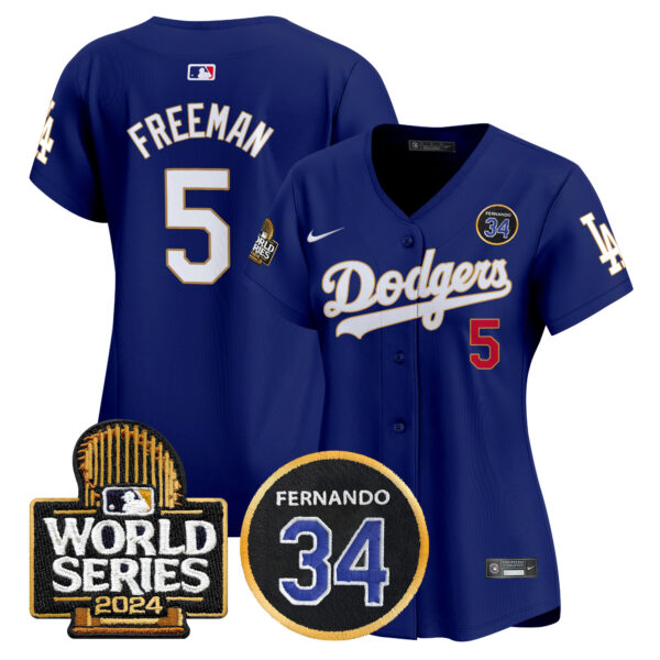 Women's Dodgers Fernando Valenzuela Memorial & 2024 World Series Patch Vapor Premier Limited Jersey - All Stitched - Image 33