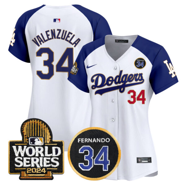 Women's Dodgers Fernando Valenzuela Memorial & 2024 World Series Patch Vapor Premier Limited Jersey - All Stitched - Image 41