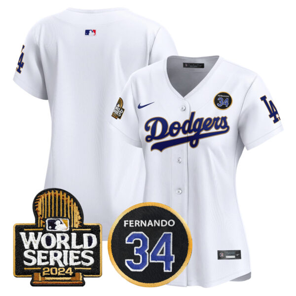 Women's Dodgers Fernando Valenzuela Memorial & 2024 World Series Patch Vapor Premier Limited Jersey - All Stitched - Image 30