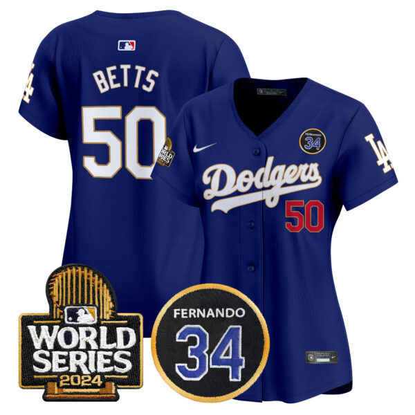Women's Dodgers Fernando Valenzuela Memorial & 2024 World Series Patch Vapor Premier Limited Jersey - All Stitched - Image 34