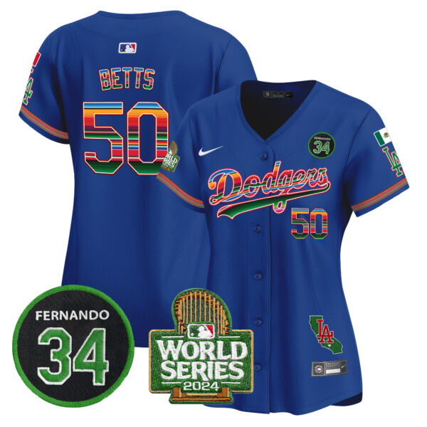Women's Dodgers Mexico Fernando Memorial & 2024 World Series Patch Vapor Premier Limited Jersey - All Stitched - Image 13