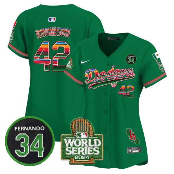 Women's Dodgers Mexico Fernando Memorial & 2024 World Series Patch Vapor Premier Limited Jersey - All Stitched - Image 39