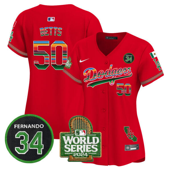Women's Dodgers Mexico Fernando Memorial & 2024 World Series Patch Vapor Premier Limited Jersey - All Stitched - Image 49