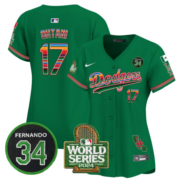 Women's Dodgers Mexico Fernando Memorial & 2024 World Series Patch Vapor Premier Limited Jersey - All Stitched - Image 38