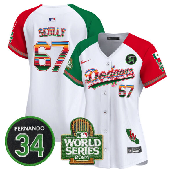 Women's Dodgers Mexico Fernando Memorial & 2024 World Series Patch Vapor Premier Limited Jersey - All Stitched - Image 33