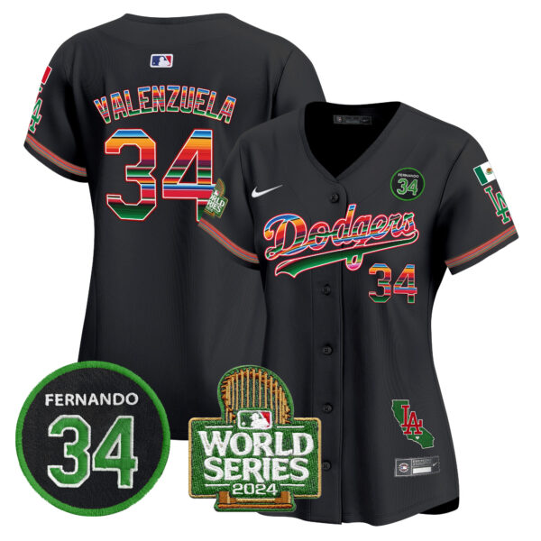 Women's Dodgers Mexico Fernando Memorial & 2024 World Series Patch Vapor Premier Limited Jersey - All Stitched - Image 19