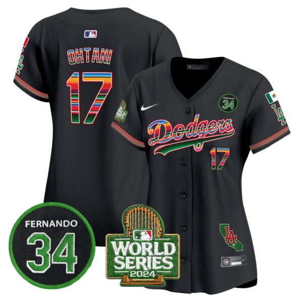 Women's Dodgers Mexico Fernando Memorial & 2024 World Series Patch Vapor Premier Limited Jersey - All Stitched - Image 20