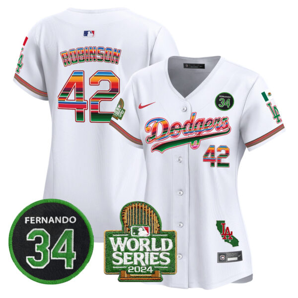 Women's Dodgers Mexico Fernando Memorial & 2024 World Series Patch Vapor Premier Limited Jersey - All Stitched - Image 3