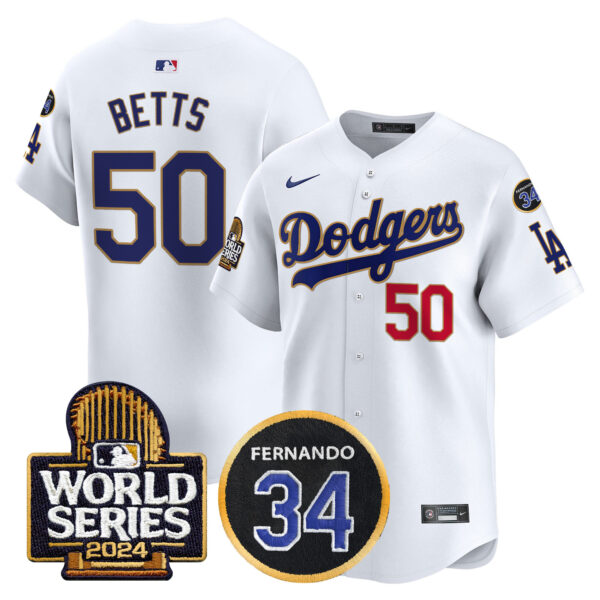 Men's Dodgers Fernando Memorial & 2024 World Series Patch Vapor Premier Limited Jersey - All Stitched - Image 24