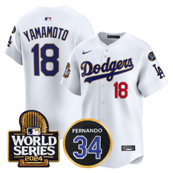 Men's Dodgers Fernando Memorial & 2024 World Series Patch Vapor Premier Limited Jersey - All Stitched - Image 28