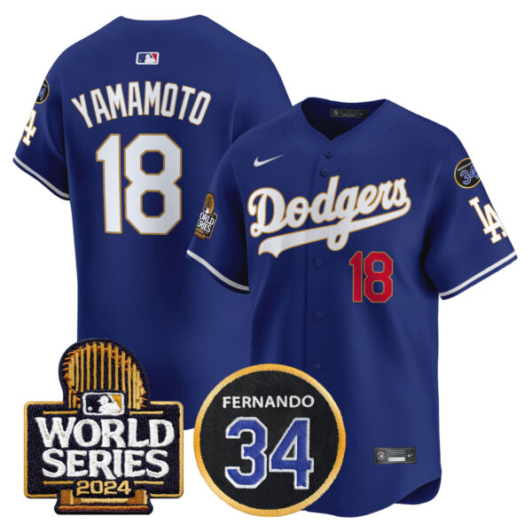 Men's Dodgers Fernando Memorial & 2024 World Series Patch Vapor Premier Limited Jersey - All Stitched - Image 38