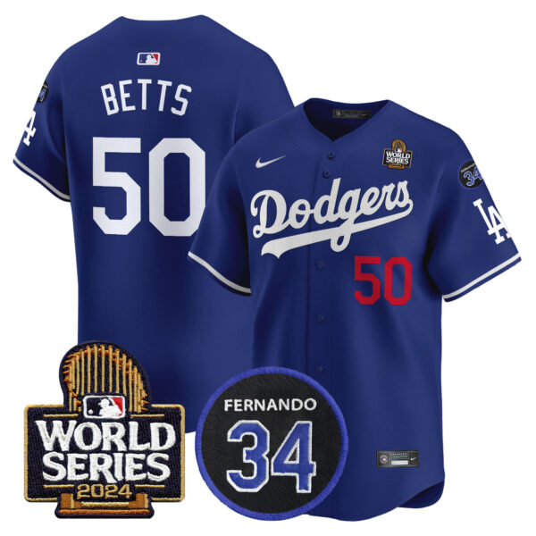 Men's Dodgers Fernando Memorial & 2024 World Series Patch Vapor Premier Limited Jersey V2 - All Stitched - Image 14