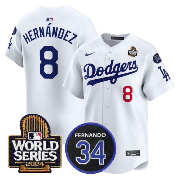 Men's Dodgers Fernando Memorial & 2024 World Series Patch Vapor Premier Limited Jersey V2 - All Stitched - Image 7