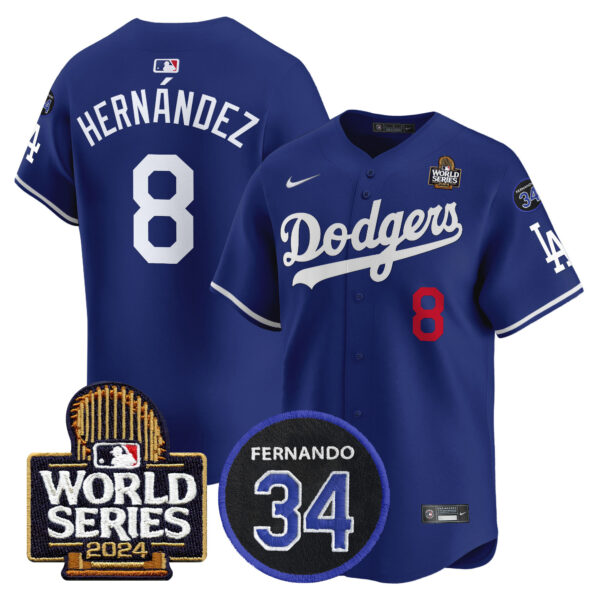 Men's Dodgers Fernando Memorial & 2024 World Series Patch Vapor Premier Limited Jersey V2 - All Stitched - Image 17