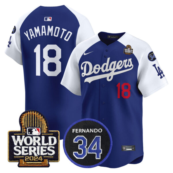 Men's Dodgers Fernando Memorial & 2024 World Series Patch Vapor Premier Limited Jersey V2 - All Stitched - Image 38