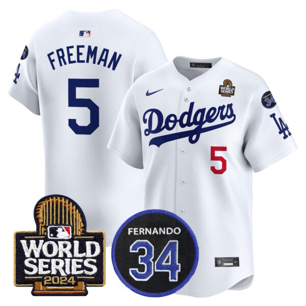 Men's Dodgers Fernando Memorial & 2024 World Series Patch Vapor Premier Limited Jersey V2 - All Stitched - Image 3