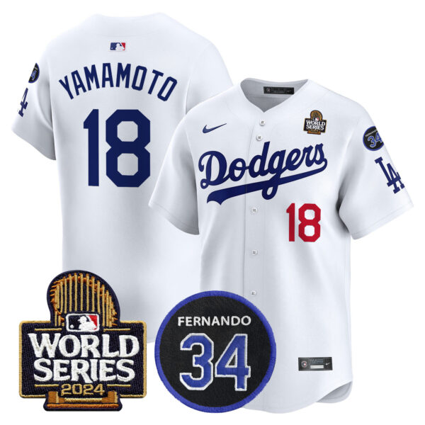 Men's Dodgers Fernando Memorial & 2024 World Series Patch Vapor Premier Limited Jersey V2 - All Stitched - Image 8