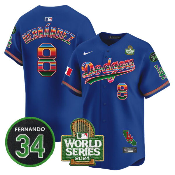 Men's Dodgers Mexico Fernando Memorial & 2024 World Series Patch Vapor Premier Limited Jersey V2 - All Stitched - Image 17