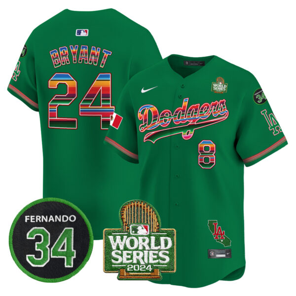 Men's Dodgers Mexico Fernando Memorial & 2024 World Series Patch Vapor Premier Limited Jersey V2 - All Stitched - Image 45